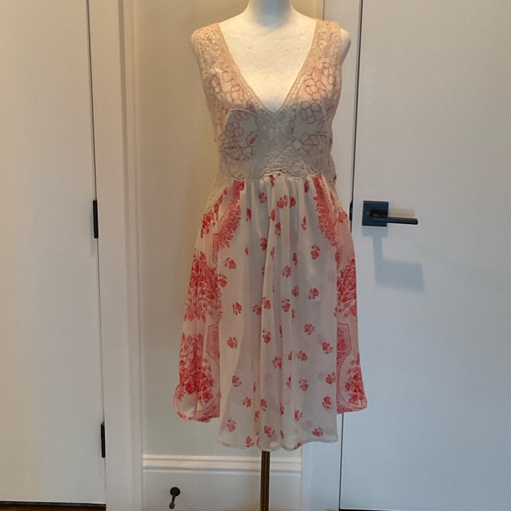 RED Valentino Cream and Red Floral Midi Dress